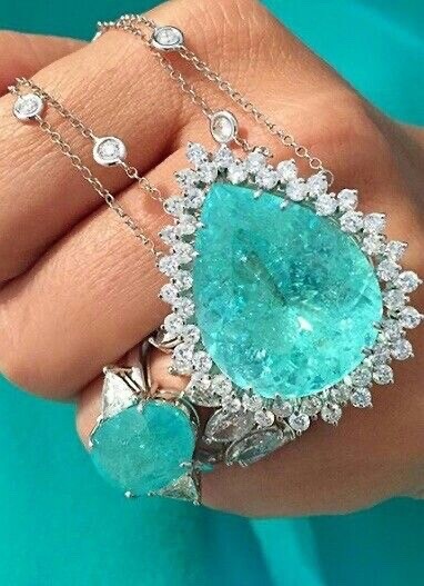 CARIBBEAN BLUE NATURAL GLOWING NEON PARAIBA TOURMALINE NECKLACE PENDANT 925 SS