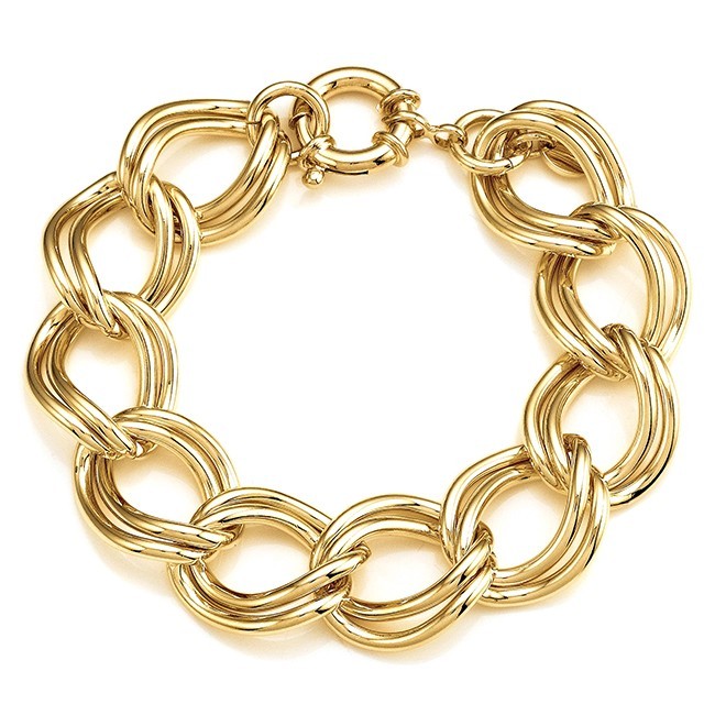 BIG 14K YELLOW GOLD CLAD CHAIN NECKLACE 30IN 100 GR 7MM + bonus BOAT PEND, ITALY
