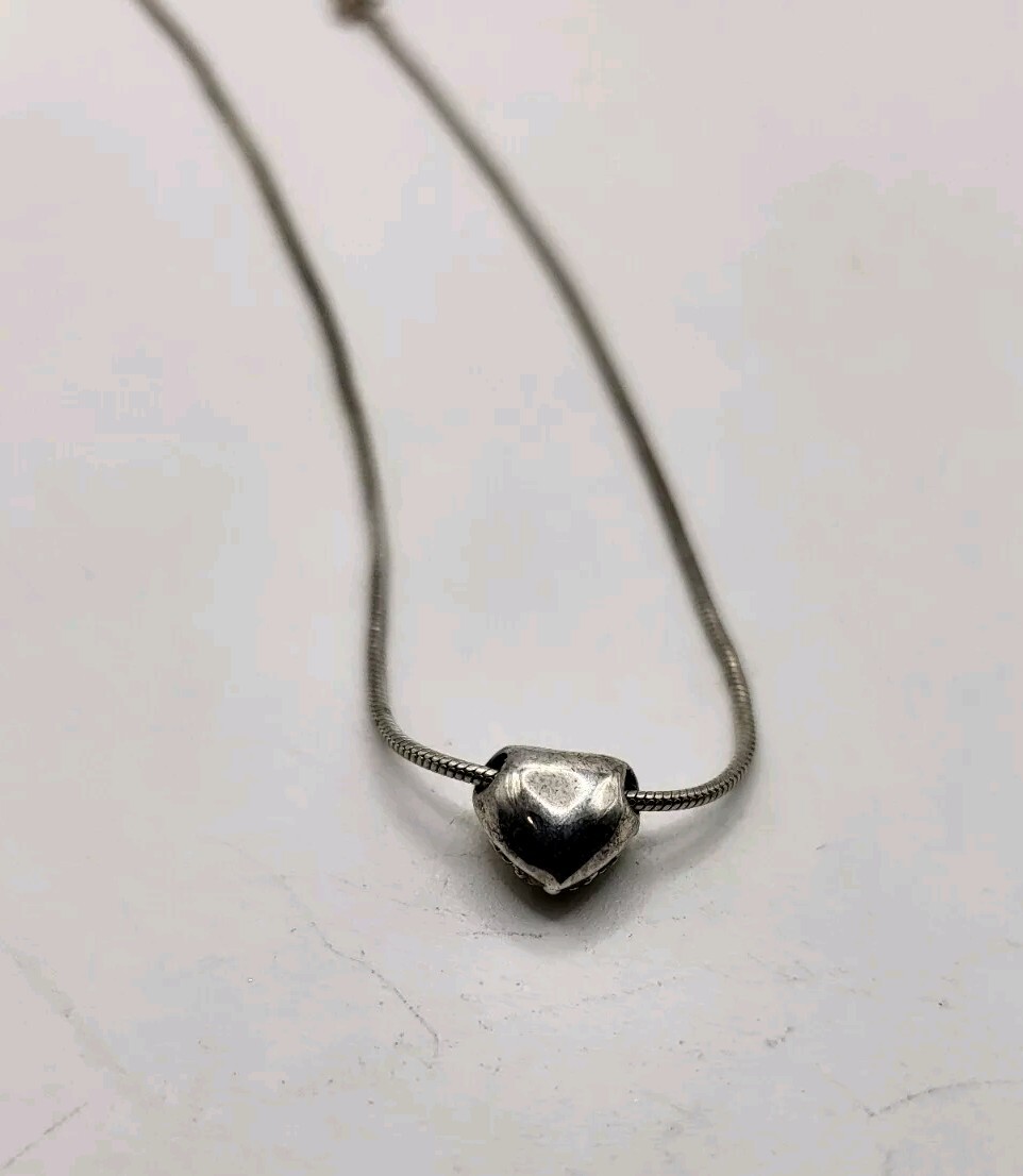 925 Italy Sterling Heart Puffed Crystal Heart Choker Necklace 16″ Reversable
