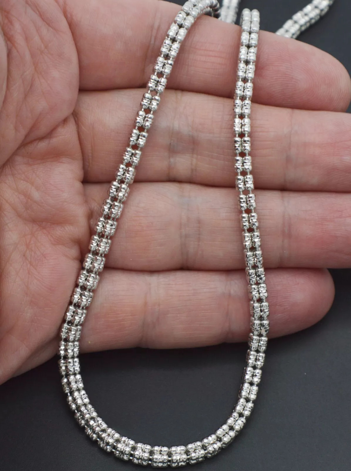 4mm Rhodium Diamond-Cut Ice Link Chain Sterling Silver 925 Italy All Sizes