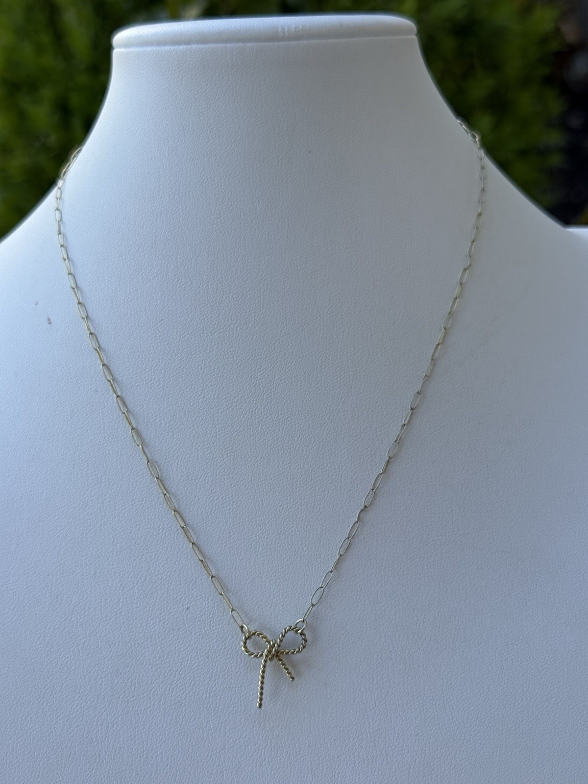 Delicate Paper Clip With Rope Bow Gold Plated Sterling Silver AV 925 Necklace