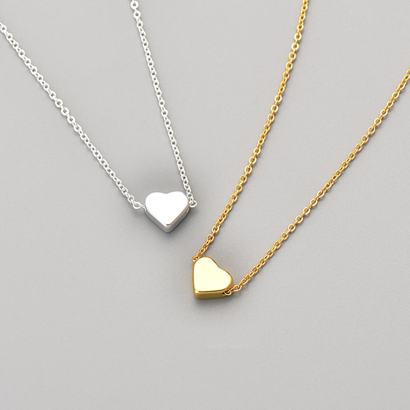 Tiny Heart Necklace Sterling Silver Dainty Cute Heart Choker Necklaces Simple He