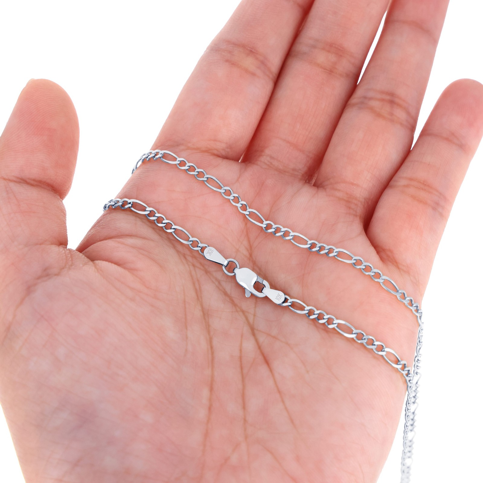 10K White Gold Solid 2.75mm Italian Figaro Link Chain Necklace Mens Womens 20″