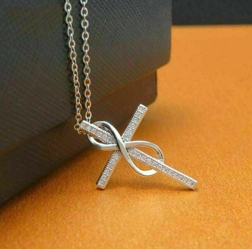 2Ct Round Cut Lab Created Diamond Women’s Cross Pendant 14K White Gold Plated