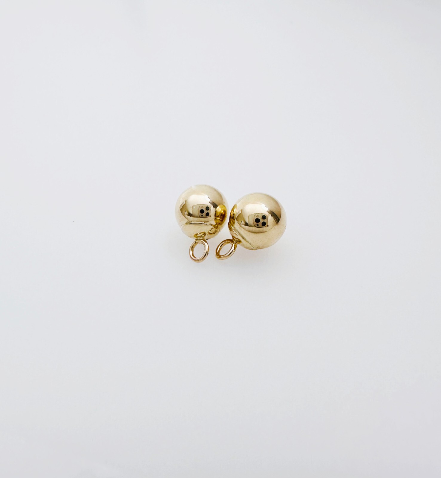 SET of 2 – 14K Solid Yellow Gold 6mm Ball Bead Mini Charms Drop Dangles 6×8.6mm