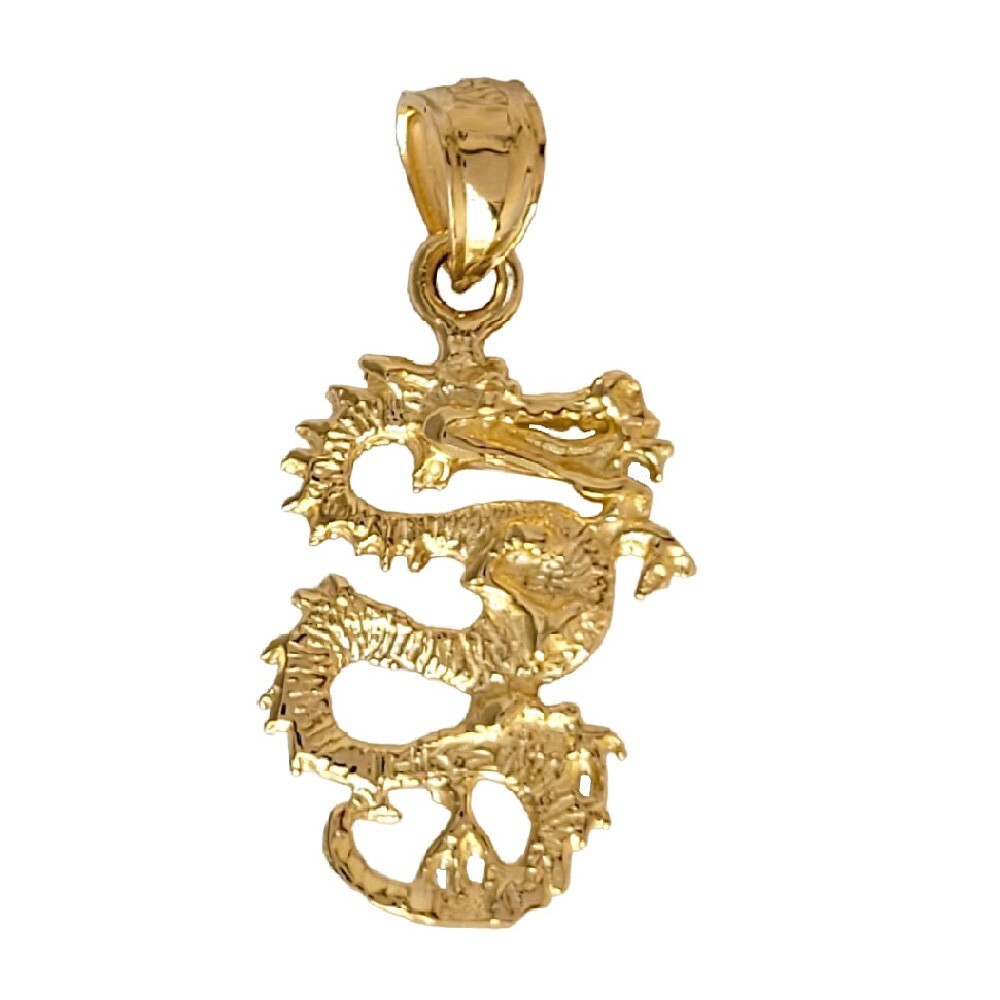 14k Yellow Gold DRAGON 3D Pendant / Charm, Made in USA