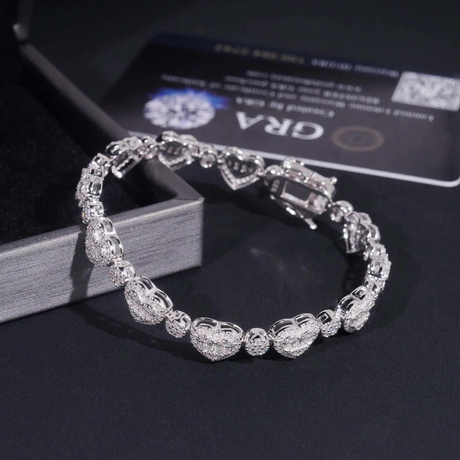 VVS1/D Moissanite Heart Link Bracelet Necklace Mens Womens – 925 Sterling Silver
