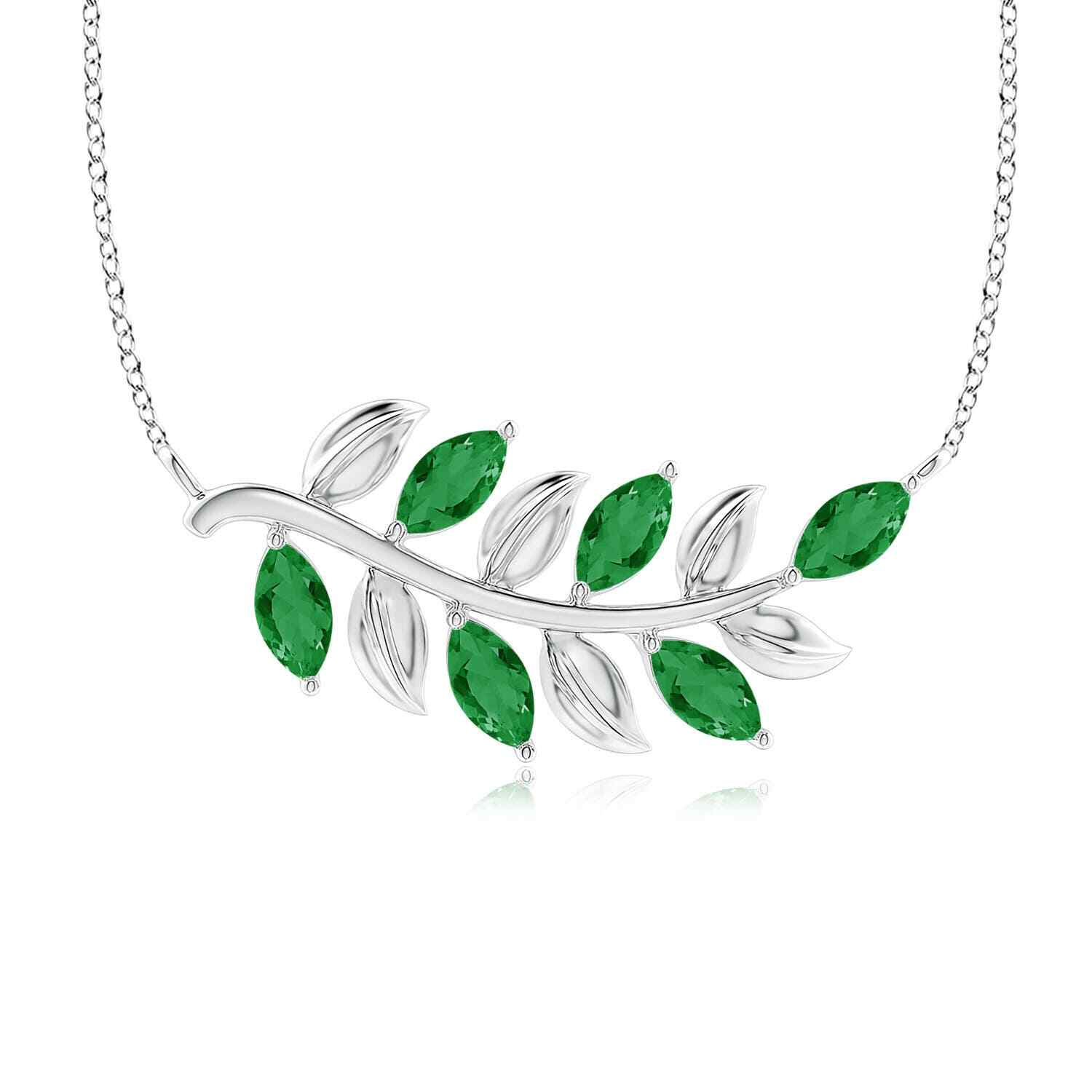 ANGARA 0.78 Ct Marquise Emerald Olive Branch Pendant Necklace in 14K Solid Gold