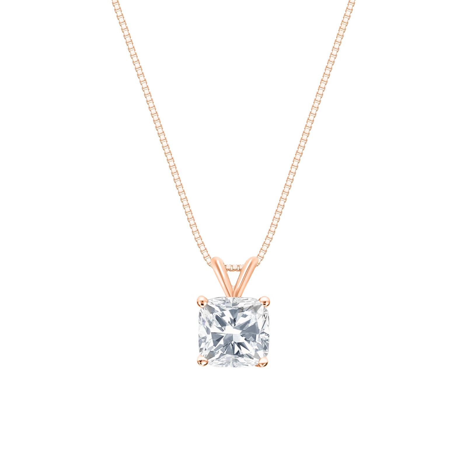 3 Ct Cushion Lab Created Diamond 14K Rose Gold Solitaire Pendant Necklace 16″
