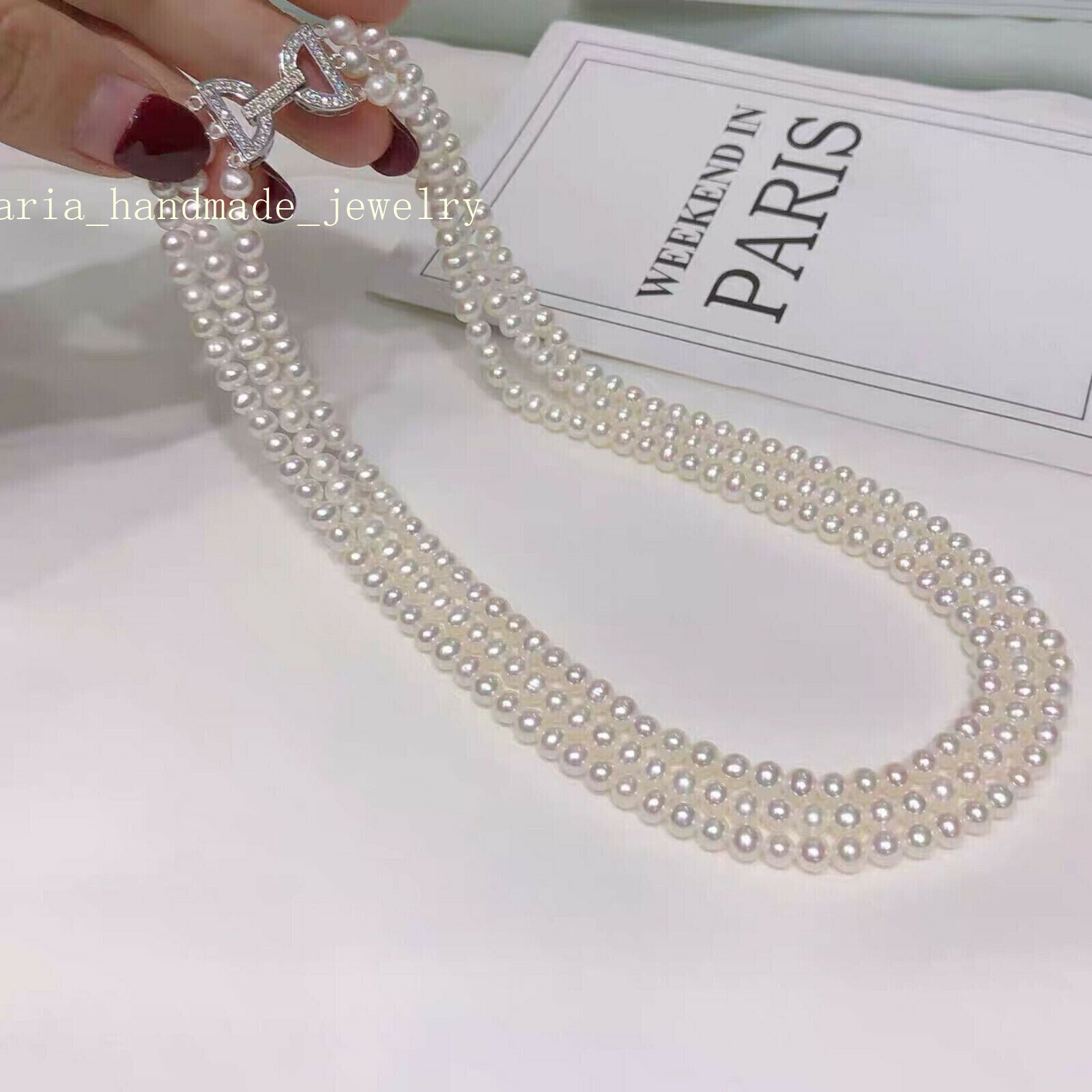 3Rows Exceptional 5-6mm Natural AAA+ South Sea White Pearl Necklace 17-19inch