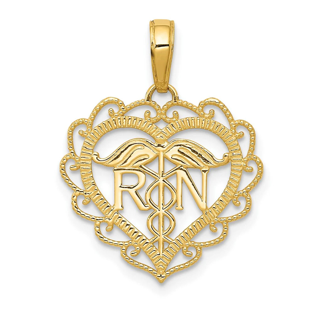 10K / 14K Yellow Gold Registered Nurse Heart Pendant