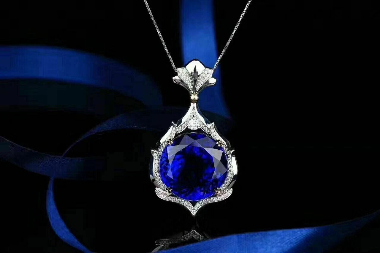 3Ct Round Cut Blue Sapphire Solitaire Pendent White Gold Finish 18” Free Chain