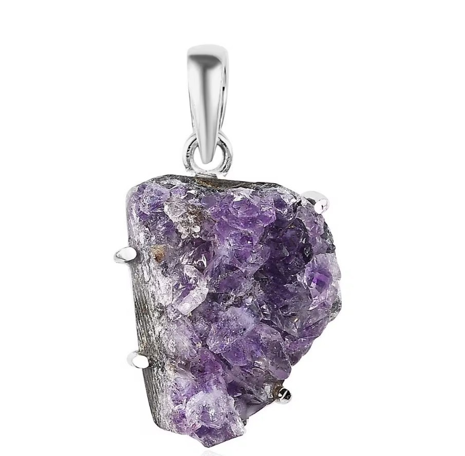 Rough Cut Geode Amethyst 34.15 ctw Pendant without Chain in Sterling Silver53