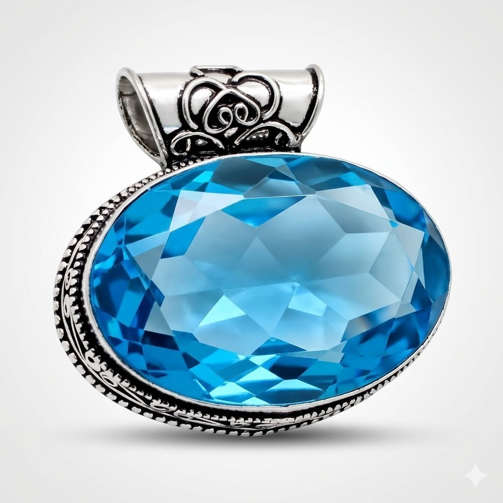 Blue Topaz Gemstone Handmade 925 Sterling Silver Jewelry Gift To her Pendant