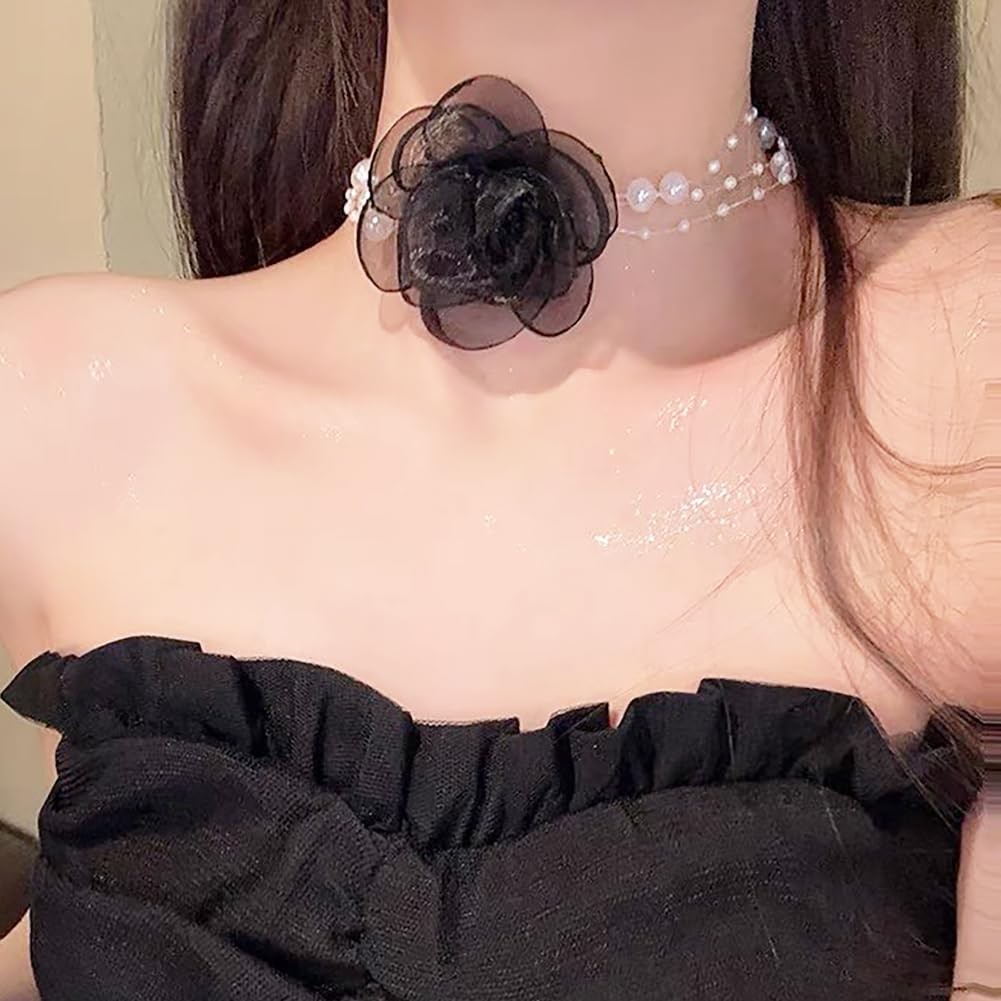 Rose Pearl Necklace-Neck Jewelry-Neck Flower Bone Chain-Necklace Fashion Acce…