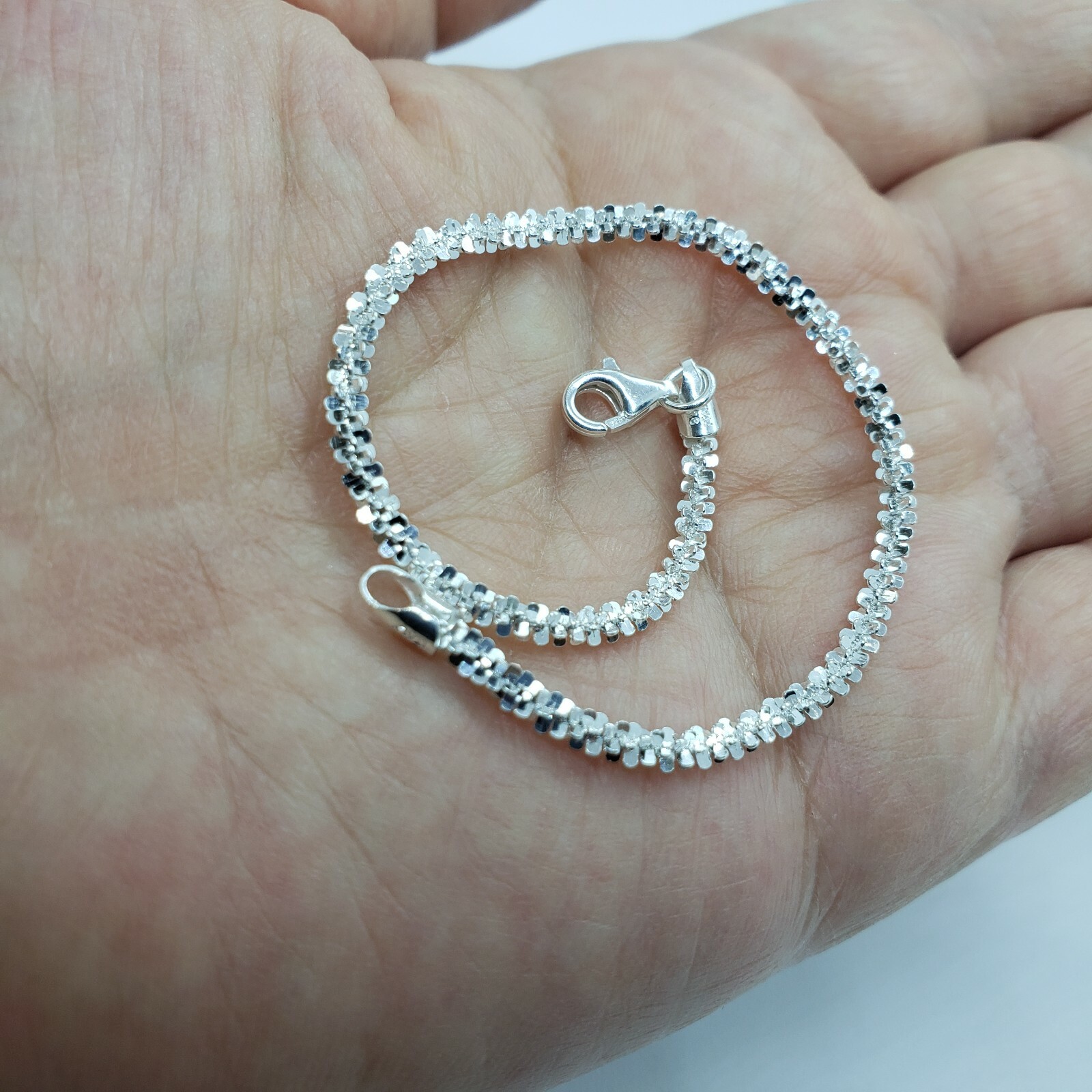 Sterling Silver Sparkle Rock Chain Necklaces & Bracelets 1.8mm Diamond Cut 7-24″