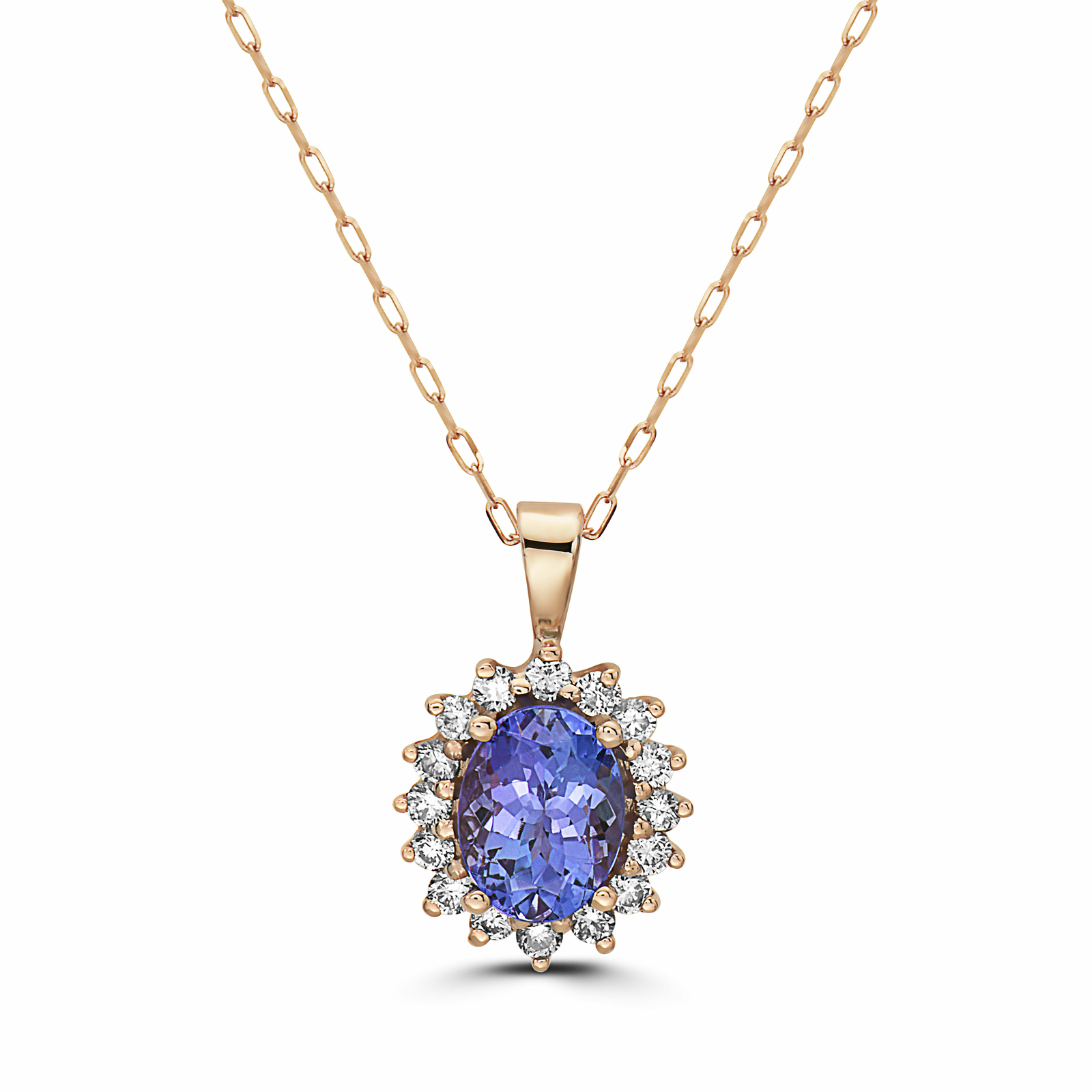 Birthstone 14K Rose Gold Tanzanite Nude Diamond 1.33 cts 18″ Pendant Necklace