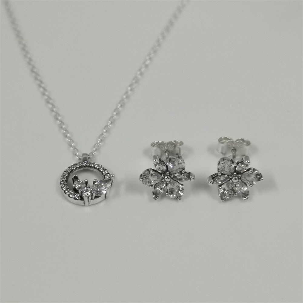 Pandora Sparkling Herbarium Circle and Cluster Necklace and Earrings Set-45CM