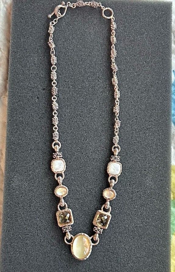 Michael Dawkins Sterling Silver Crystal MOP Adjustable Necklace Toggle Clasp 20”
