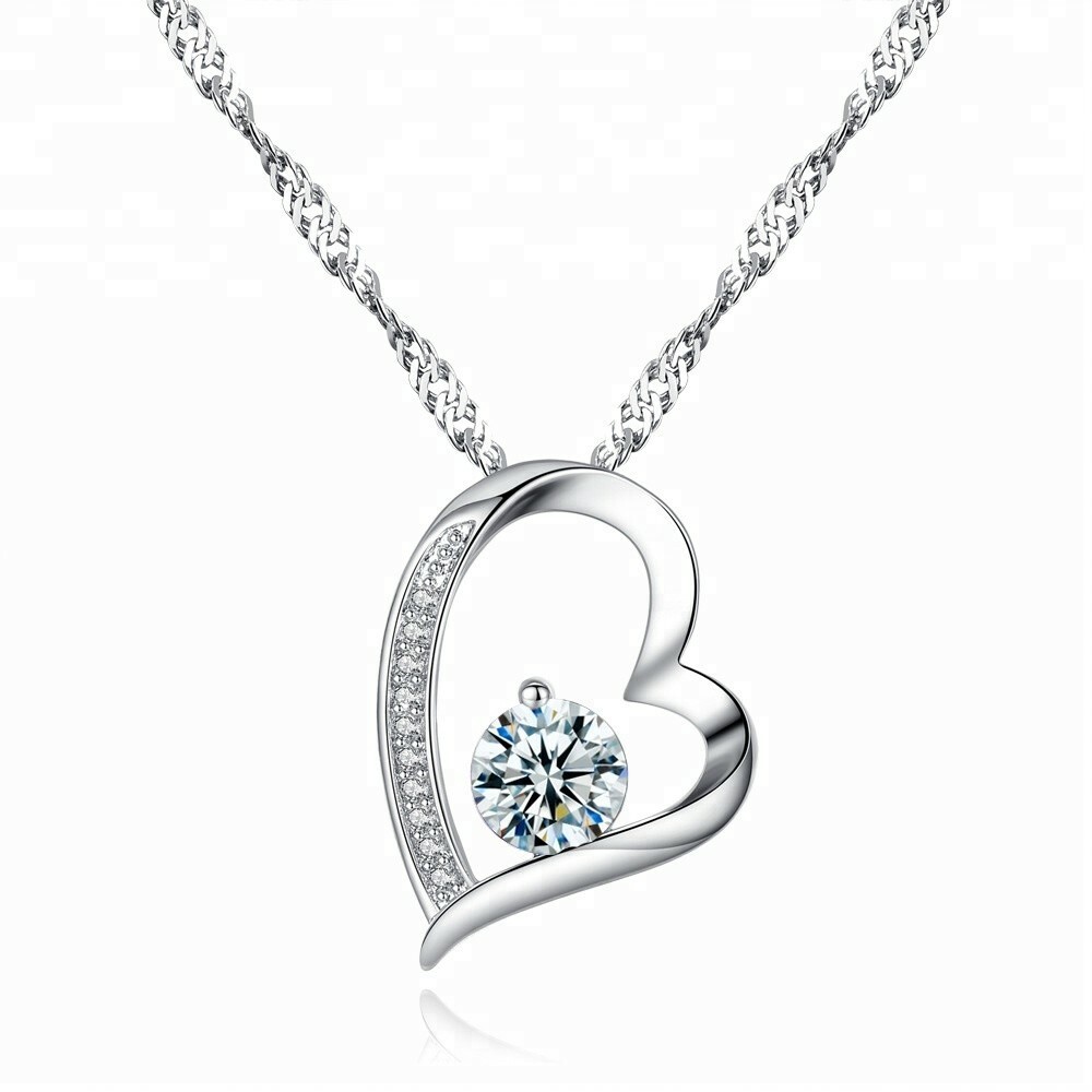 SEMI-JEWELRY Heart Necklace With Silver Chain 925 Sterling Silver SALT WATER YES