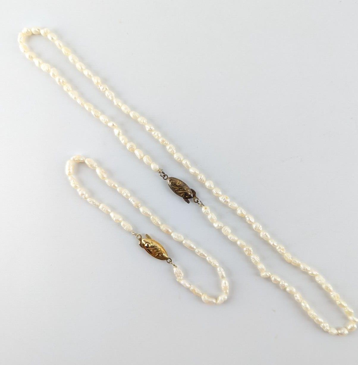Vintage Freshwater Seed Pearls Necklace Bracelet Set Sterling Silver 44cm 20cm