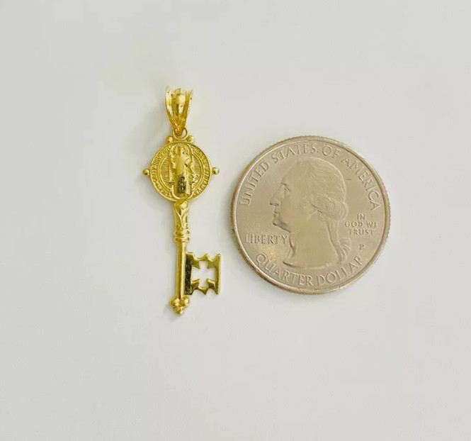 14K Gold Plated Saint Benedict Key Pendant 925 Silver Saint Benedict Key Pendant