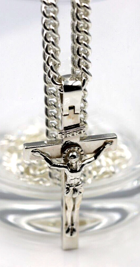 Genuine Sterling Silver Solid Heavy Crucifix Cross Pendant + 70cm Necklace Chain