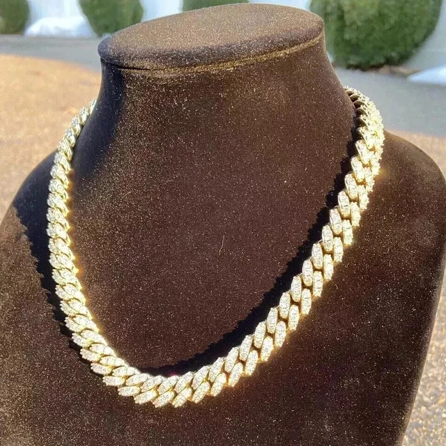 12Ct Lab-Created 14k Yellow Gold Plated Diamond 12mm Chain Link Chain Men’s