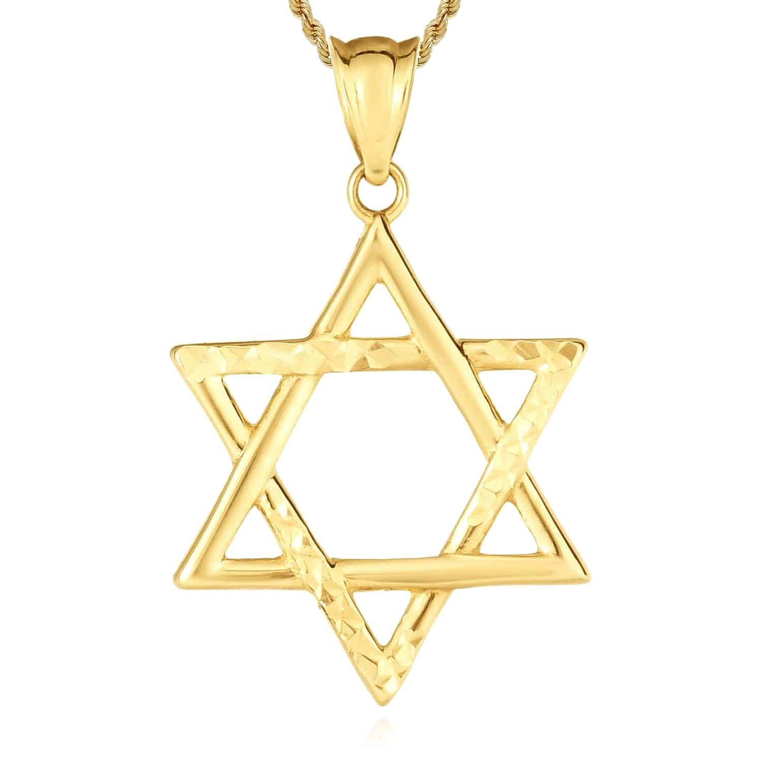 14K Gold Diamond-Cut Star of David Pendant 1″