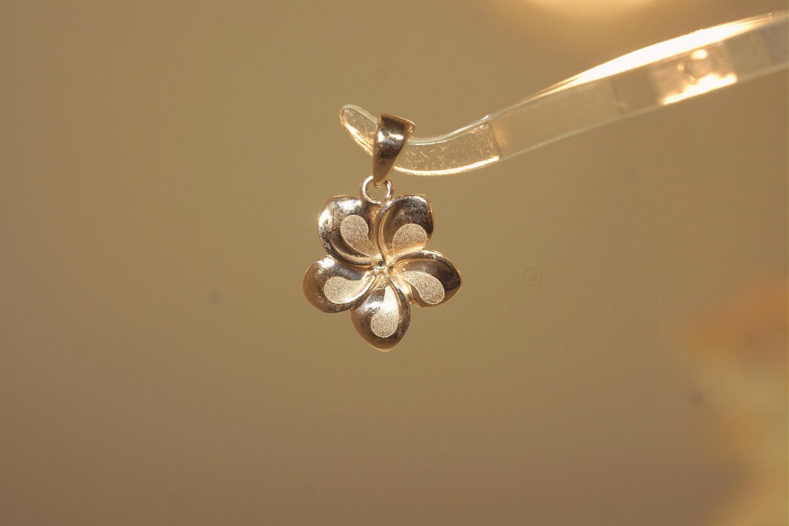 13MM SOLID 14K ROSE GOLD BRUSHED SATIN HAWAIIAN FANCY PLUMERIA FLOWER PENDANT#1