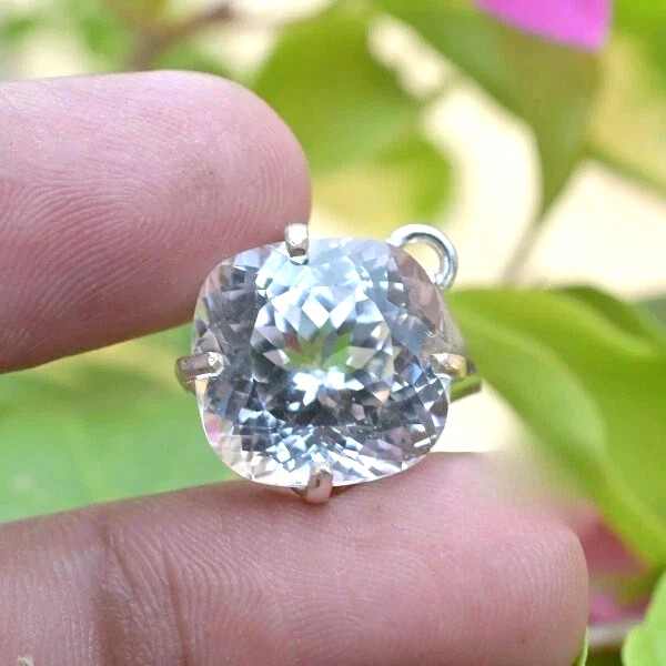 Natural Cushion Cut 26.85 Ct White Sapphire 925 Solid Silver Pendant Gemstone