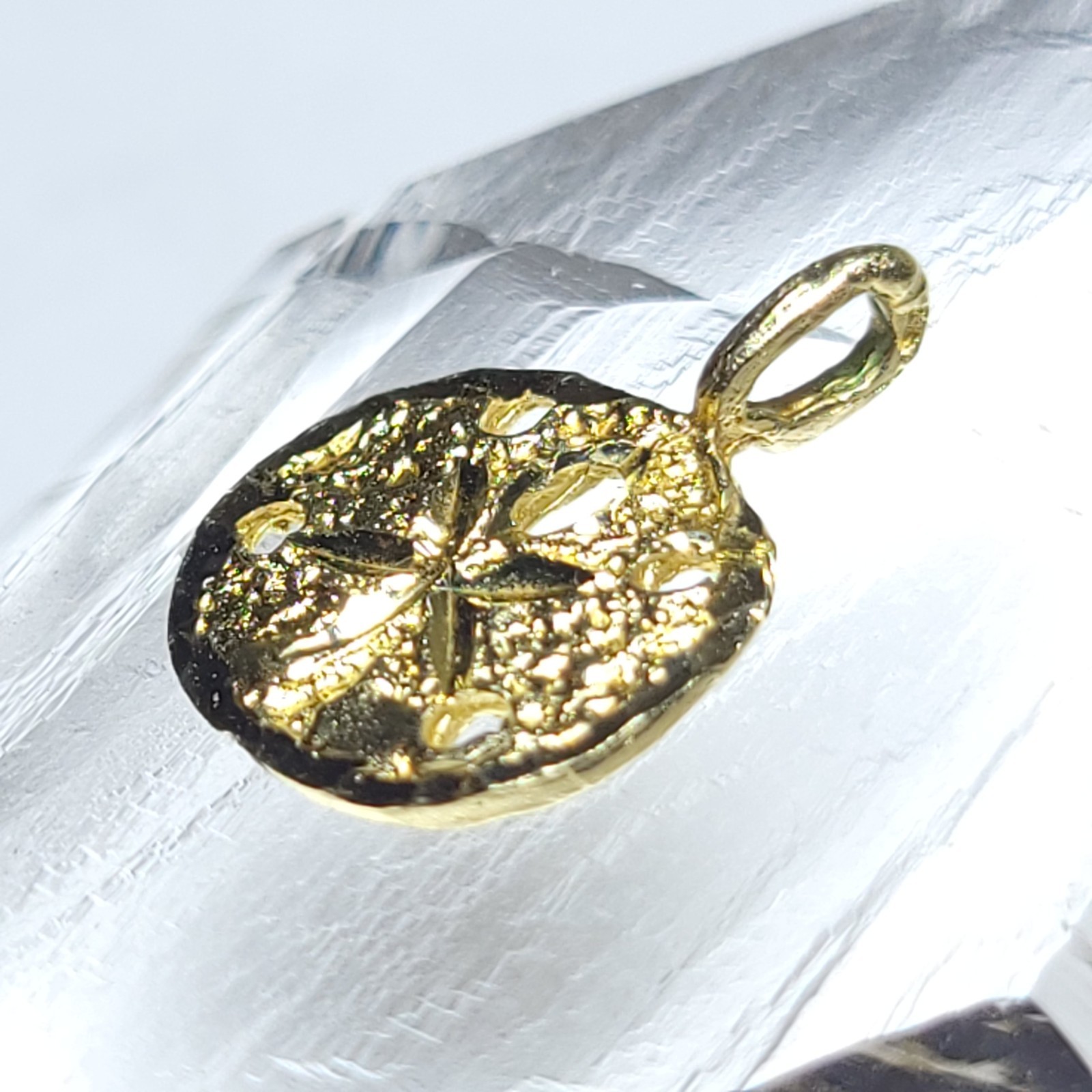 14 Karat Yellow Gold Sand Dollar Charm Pendant 14k Beach Nautical Resort Wear