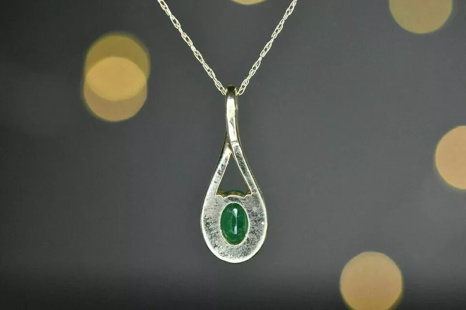 2Ct Oval Cut Green Emerald Halo Pendant Free Chain 14K Yellow Gold Finish
