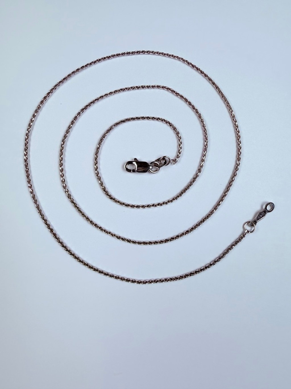 14K Solid White Gold Diamond Cut Spiga Wheat Chain Link Necklace QG Turkey 18.25