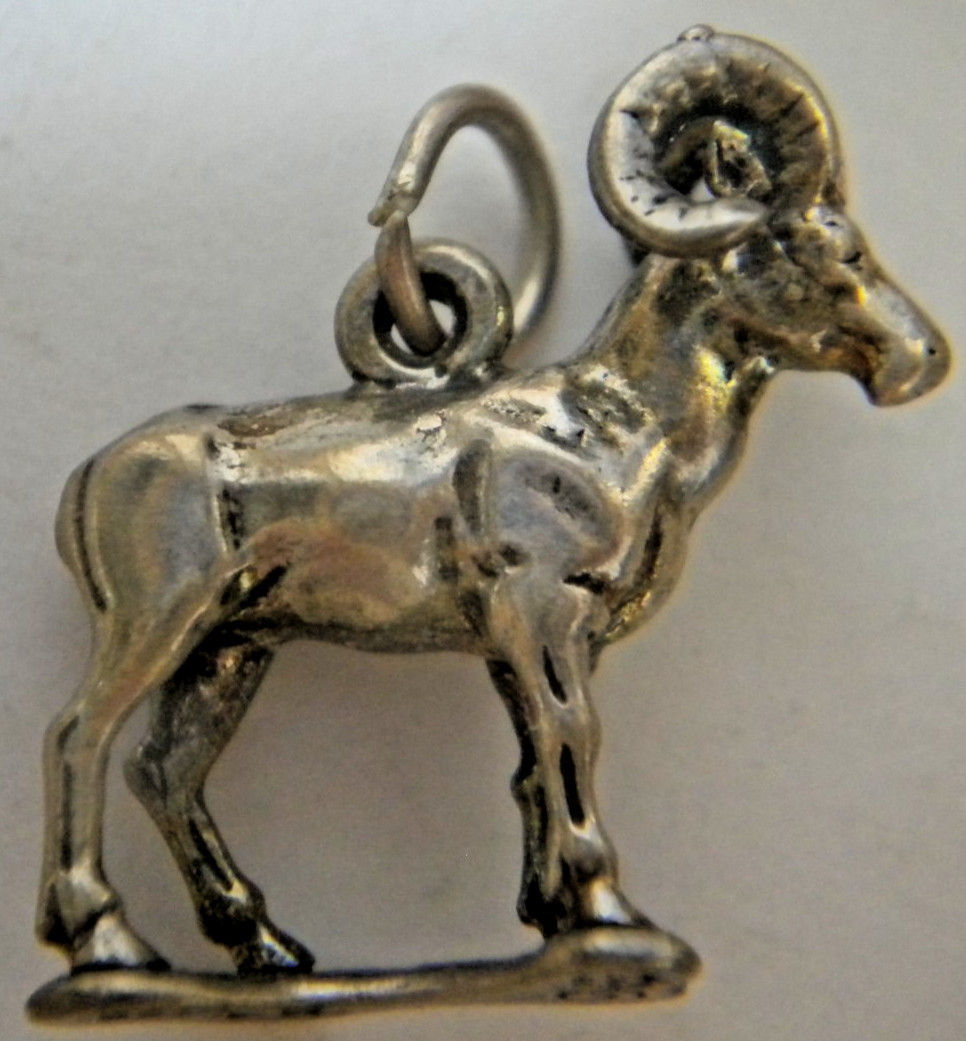 VTG 925 Silver Ram Animal Pendant Charm Sterling Stamped Signed ’84 Aries Zodiac