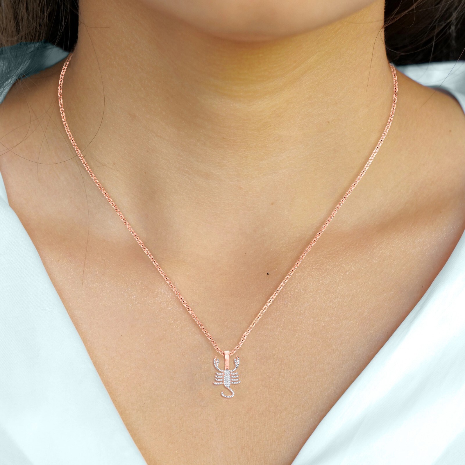 0.30 Ct Certified Diamond Horoscope Scorpio Sign Pendant Chain 10K Rose Gold