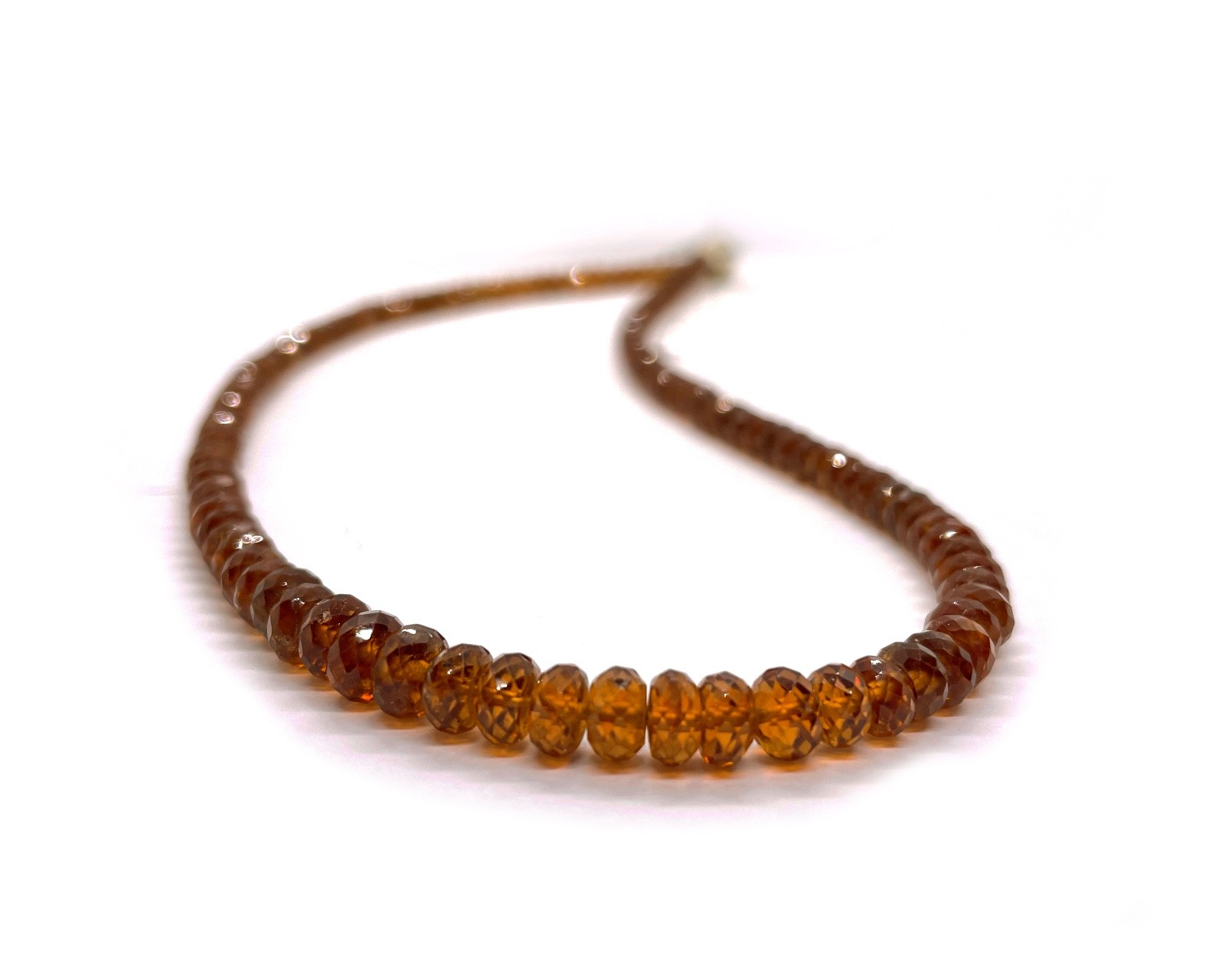 Natural Hessonite Garnet Beaded Necklace 9K Gold Clasp 18″ Inch