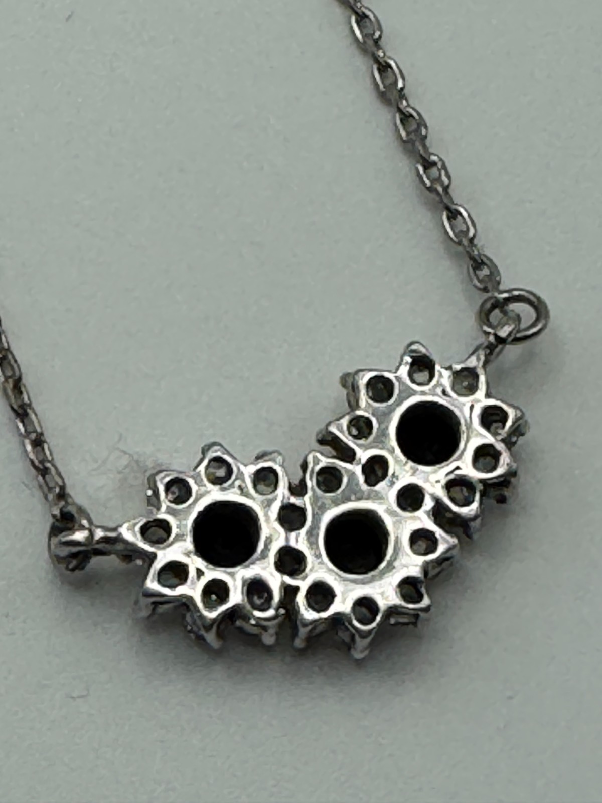Nikolas Sterling Silver Necklace 17 In Black Clear Stone Cluster Pendant Vintage