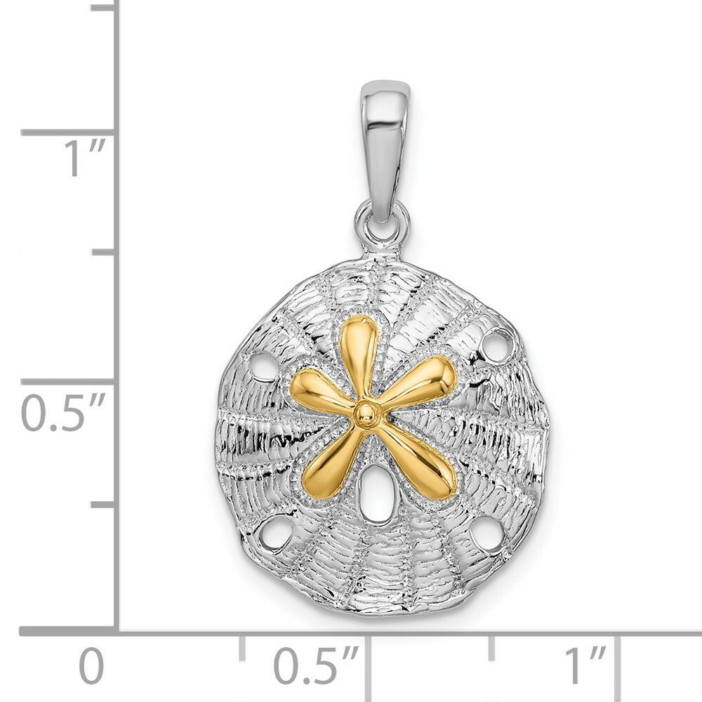 Sterling Silver Textured Sand Dollar w/14K Yellow Gold Accent Pendant