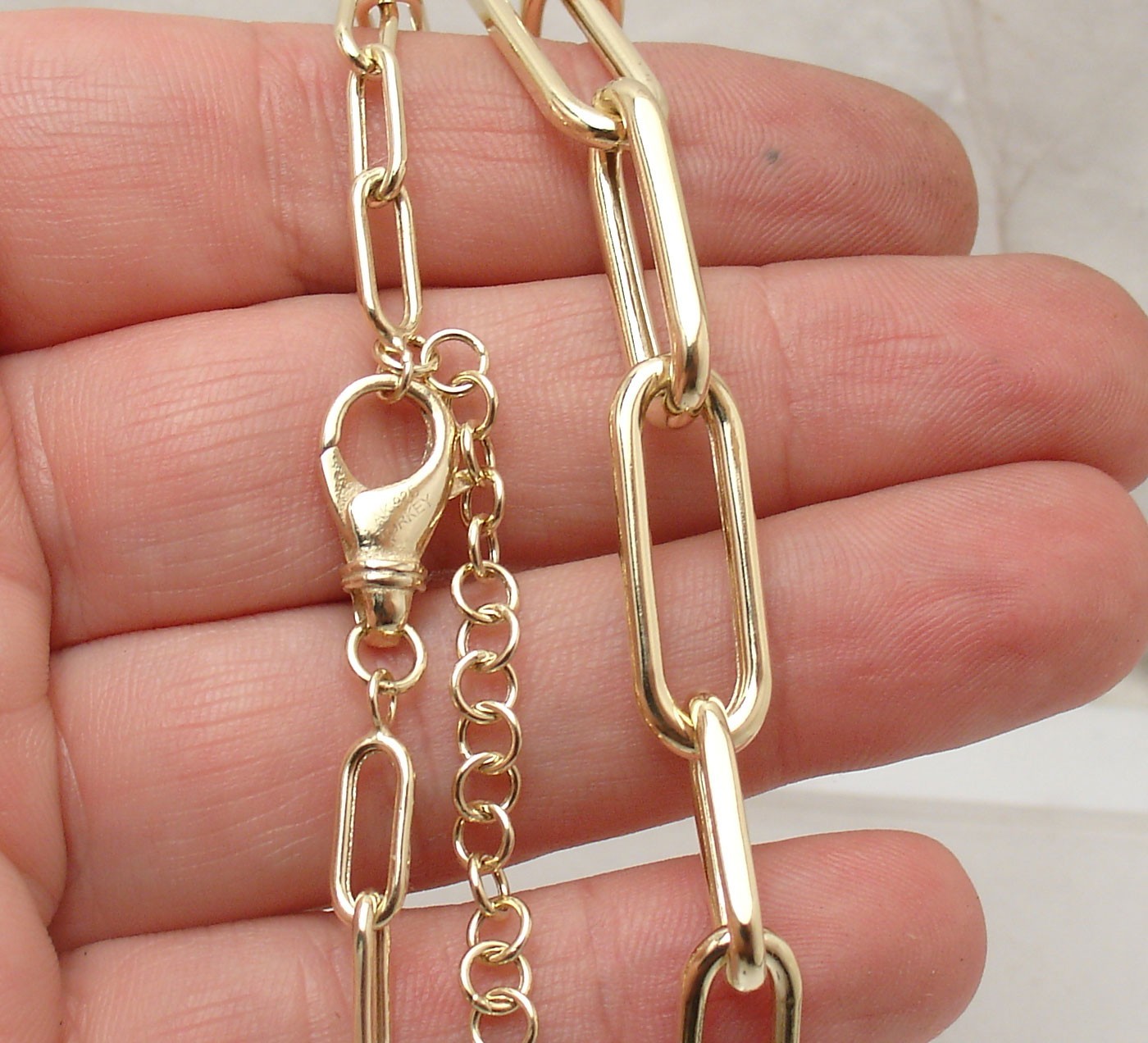 Adjustable Graduated Paper Clip Chain Necklace 14K Yellow Gold Plated Silver