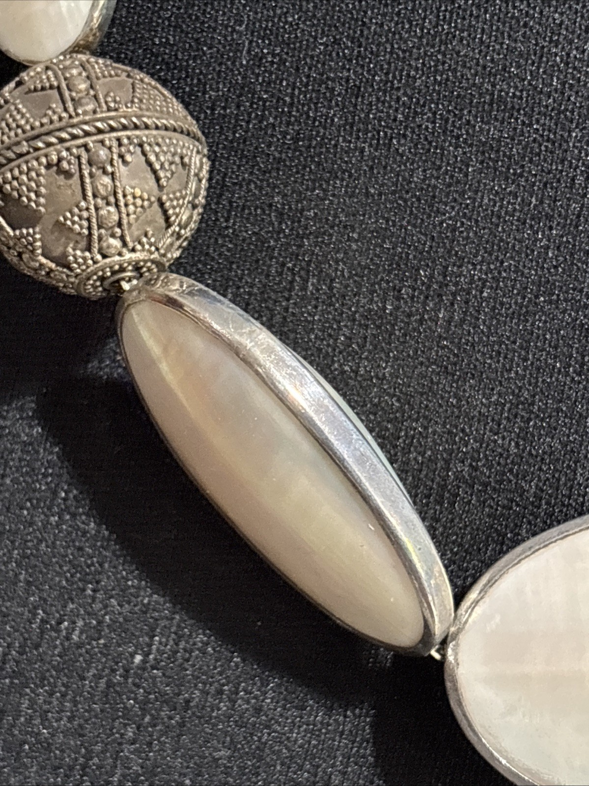Rare Nautilus Osmena Pearl Antique 925 Silver Necklace 70cm WhiteGray Iridescent