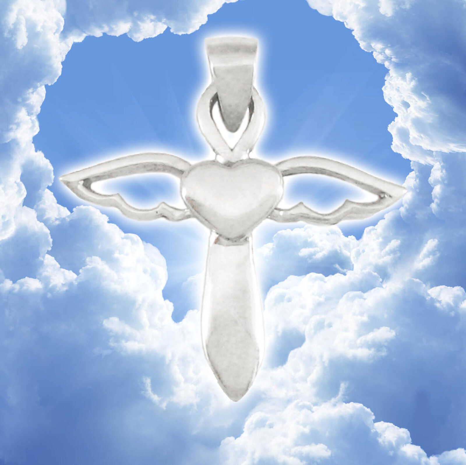 Simple ANGEL Heart Pendant in Sterling Silver – Add Your Own CHAIN!