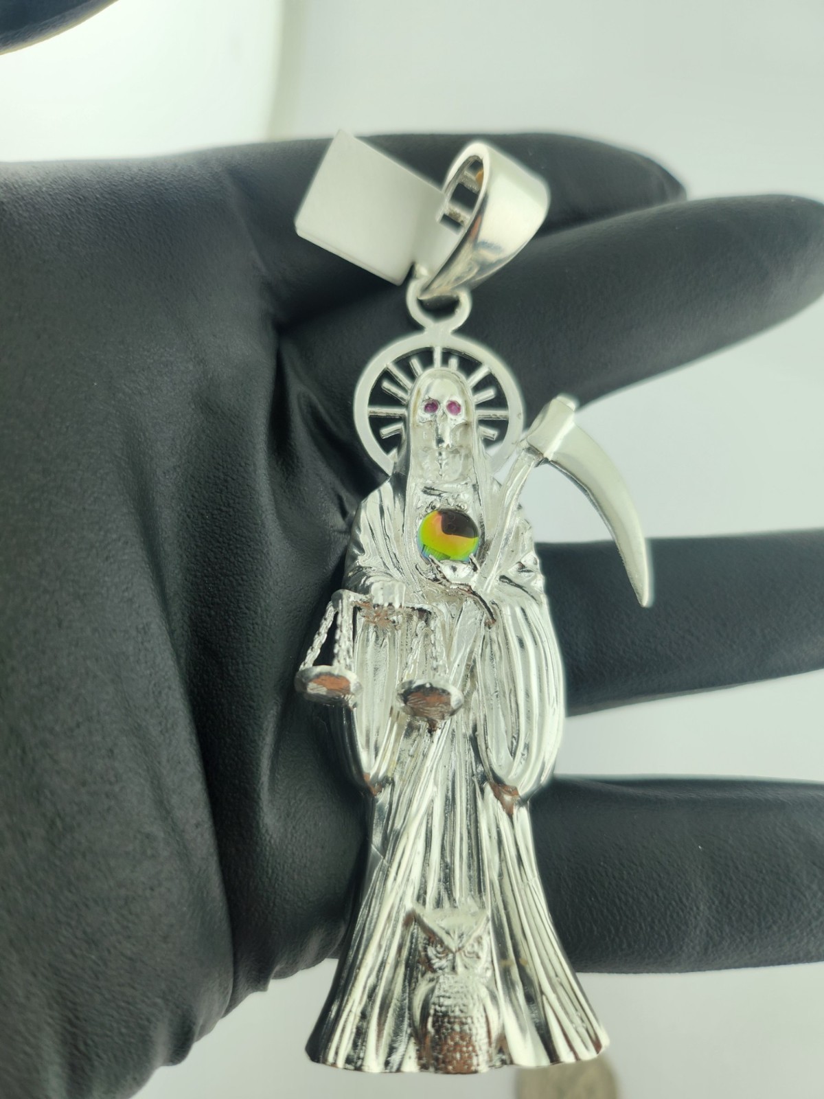 Sterling Silver Grim Reaper pendant Dije de la Santa Muerte Plata REAL 925 3.5″