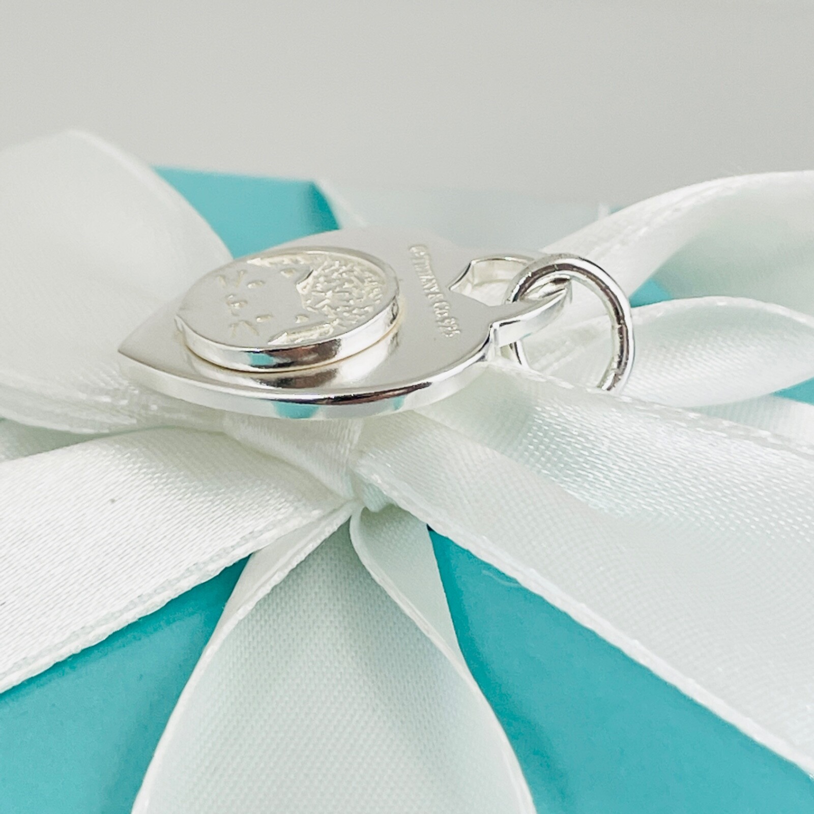 Customized Bedazzled Embellished Tiffany Silver Cat Heart Tag Charm Or Pendant