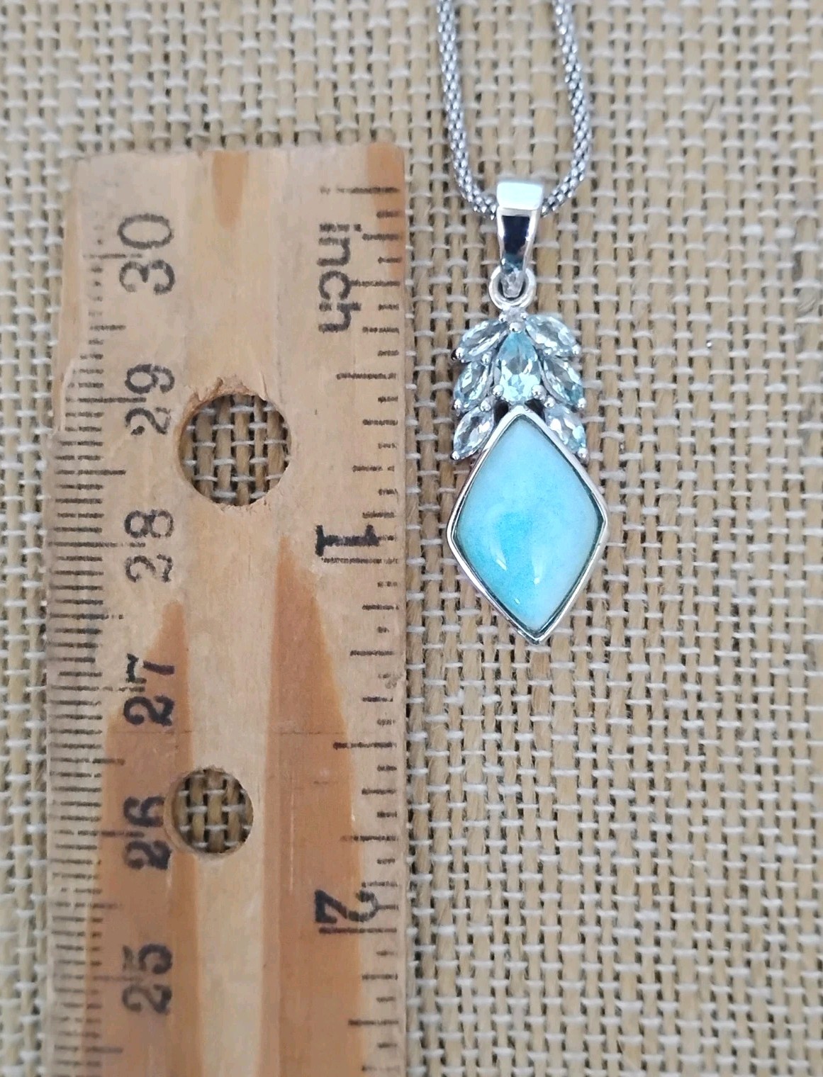 CFJ Thailand Larimar Blue Topaz Pendant Necklace Rhodium Plated Sterling Silver