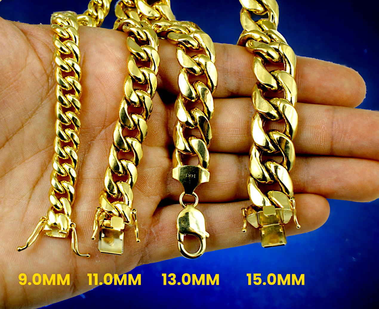 14K Yellow Gold 3mm-15mm Miami Cuban Link Chain Necklace All Sizes Real 16″-30″