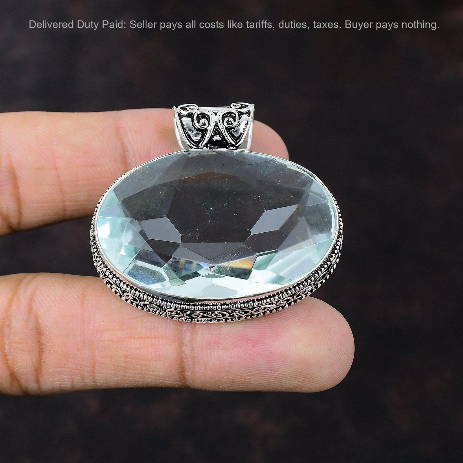 925 Sterling Silver Apatite Stone Anniversary New Vintage Unique Wedding Pendant
