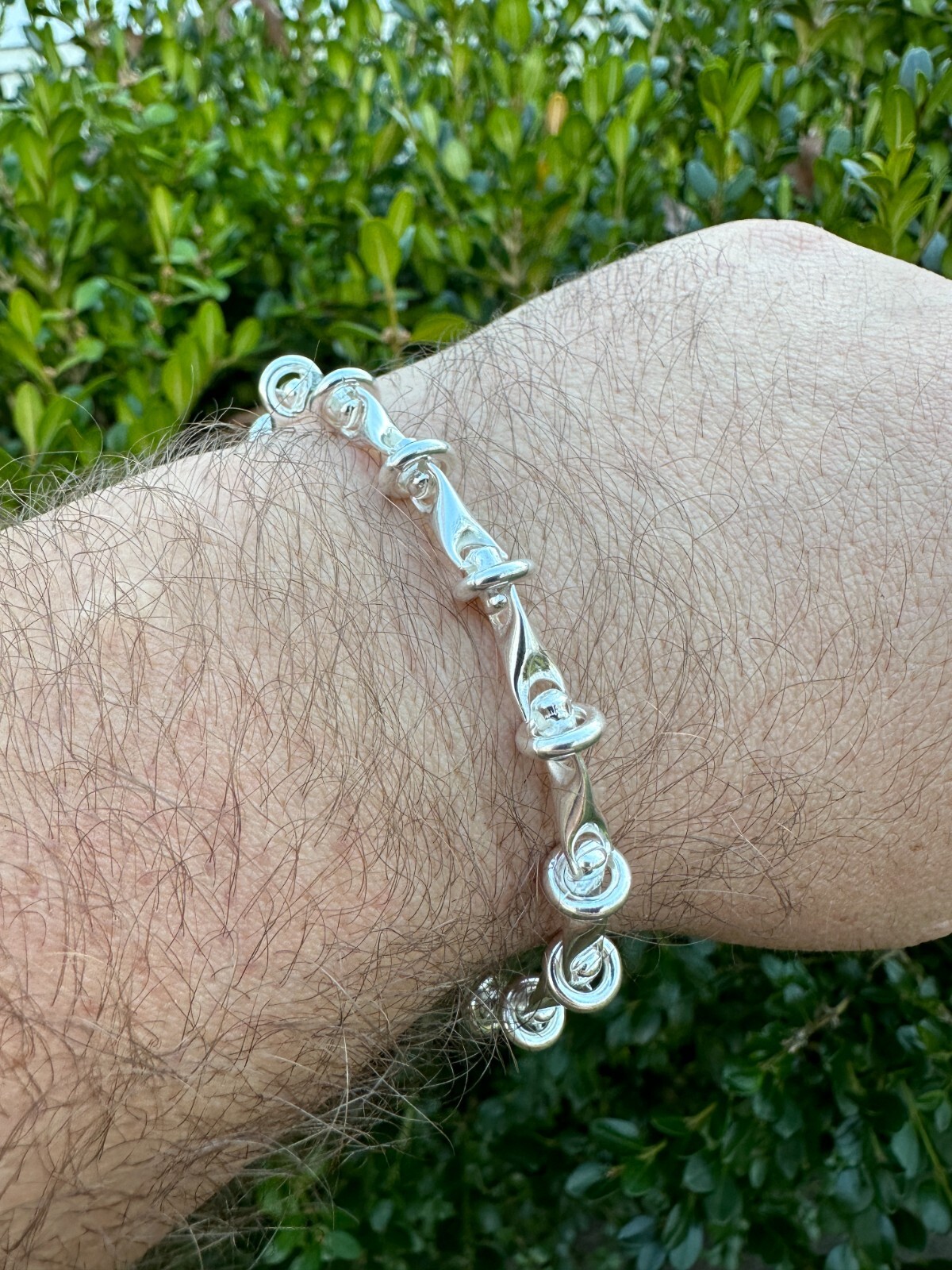 Real 925 Sterling Silver Mens Custom 8mm Barbed Wire Link Bracelet ITALY 7-9″