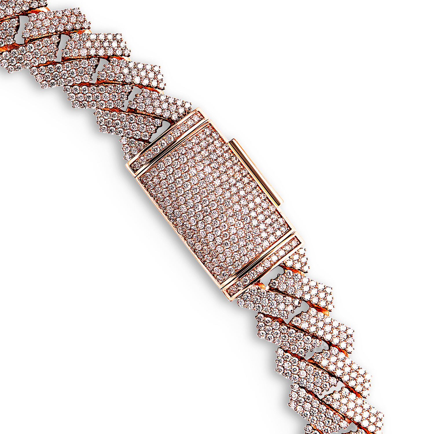Mason 57 Carats Round Brilliant Diamond Cuban Link Chain in Rose Gold for Men