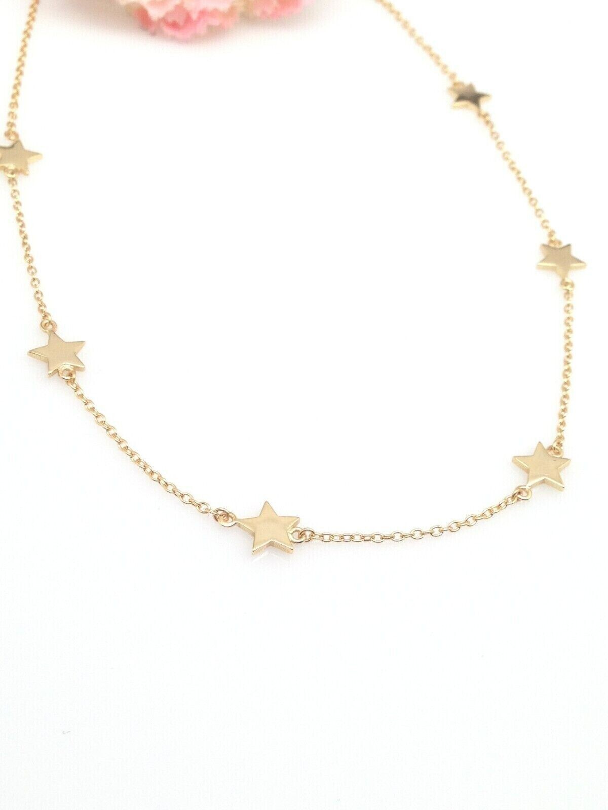925 Sterling Silver Star Satellite Station Choker Necklace Gold Women 6mm 15.25″